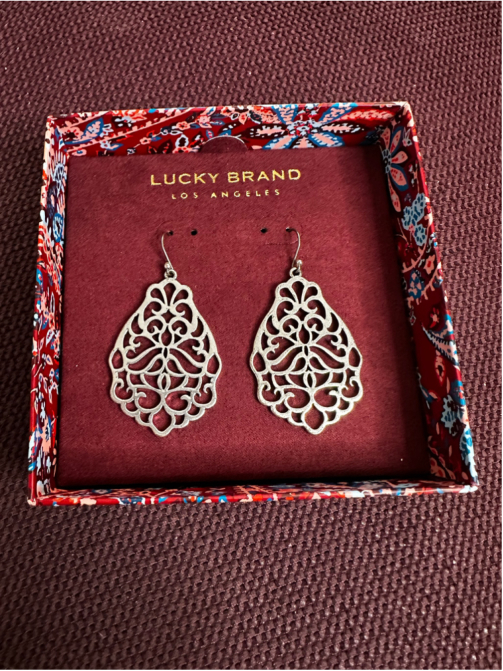 Lucky Brand Silver Filigree Drop Earrings